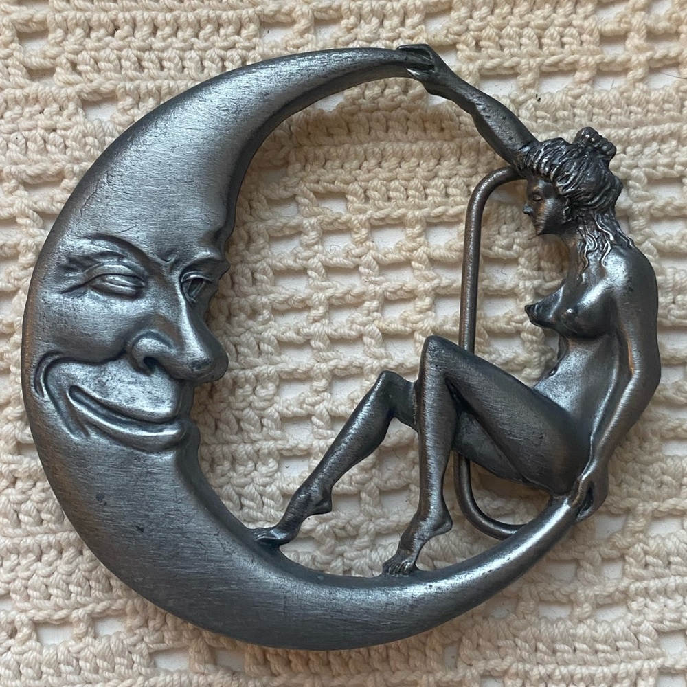 1979 Winking moon naked girl belt buckle
